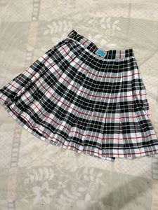 Black Check Pleated Wrap Skirt