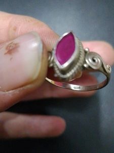 Vintage Pure Silver &amp; Pink Stone Ring