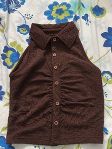 Brown Button-Down Halter Top