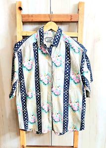 Lime Green Printed Cotton Shirt Size-42