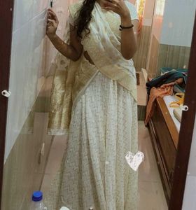 Elegant Kerala White Half Saree