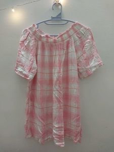 Pink Plaid Off-Shoulder Top