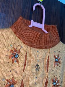 Embellished Turtleneck Orange Sweater
