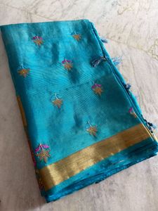 Teal Embroidered Saree