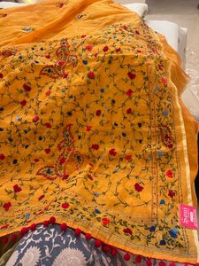 Elegant Yellow Hand Embroidered Saree