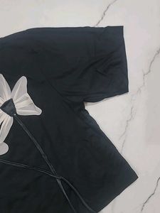 Floral Applique Black T-shirt