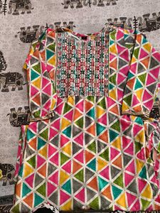 Colorful Geometric Print Kurta Set