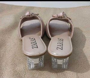 Zaras Embellished Clear Heel Mules