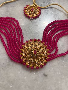 Pink Beaded Indian Jewelry Set