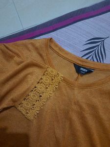 Cute Top With Lace Work (Mustard Yellow)