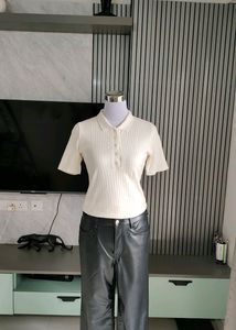 🆕 UNIQLO Polo Neck Ribbed Top