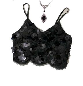 Black Sequin crop top
