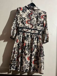 Elegant Print Ruffle Trim Dress