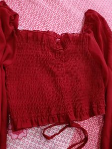 Red Long Sleeve Crop Top