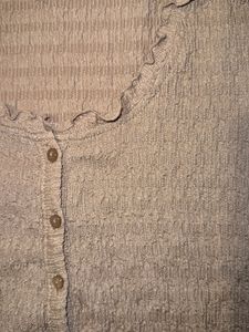 Beige Smocked Button Up Shirt