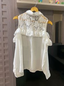 White Lace Detail Cold Shoulder Top