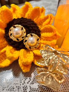 Trendy Pearl Gold Earrings and bangle combo