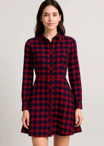 Red Plaid Shirt Dress