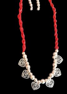 Silver Necklace With Red Silk Thread Dori.