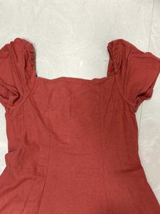 Rust Balloon Sleeves Dress