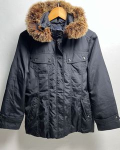 Crocodile LADIES | Fur Hooded Black Winter Coat