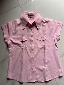 Pink Striped Short Sleeve Blouse