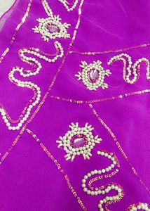 Purple Beaded Embellished Fabric Only Saree Availa