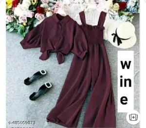 Wine Red Jumpsuit &amp; Top Set