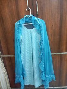 Sky Blue Glitter Silver And Blu Kurta Set