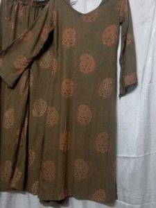 Olive Green Printed Suit
