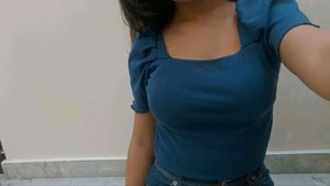 Blue B&#39;ful Neck And Sleeves Crop Top