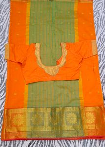 orange  green colour combination saree