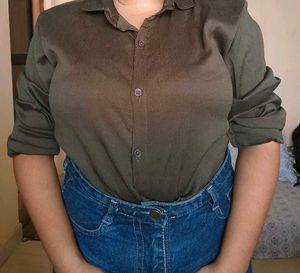 Olive Green Silky Button-Down