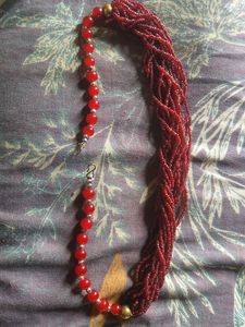 Red Beaded Necklace And Black Necklac Combo