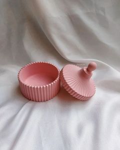 Pink Ribbed Jar With Lid