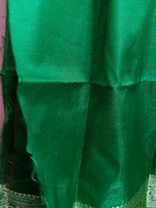 Emerald Green Silk Blend Fabric with Silver Border