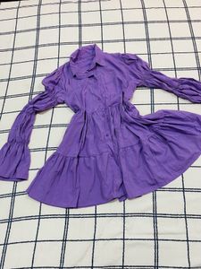 Purple Ruffle Mini Dress (Puffy Sleeves)