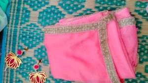 Pink Saree with Lace Border