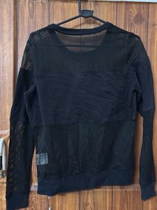 Black Mesh Long Sleeve Top