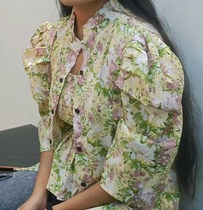 🌼 Floral Co-ord Set – Puff Sleeve Shrug + Smocked