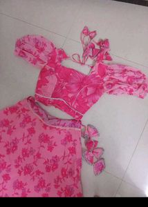 Pink Frill Lehnga And Puf Sleeves Blouse