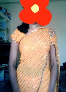 Mango Yellow Saree With Stitched Blouse