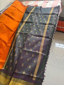 Orange-Blue Silk Saree