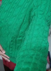 Women Self Design Green Sweater