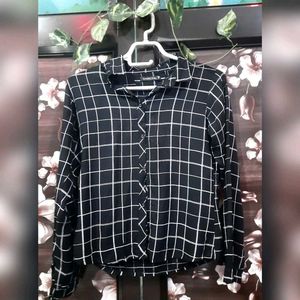 Grid Print Button-Down Shirt