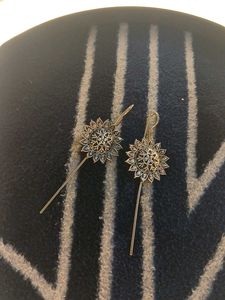 Silver Sunflower Drop Earrings