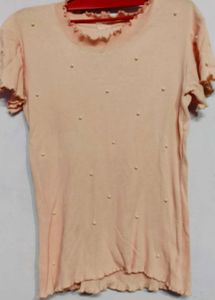Peach Ribbed Ruffle Tee