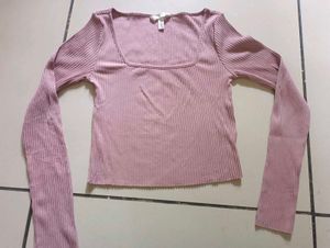Pink Ribbed Long Sleeve Top