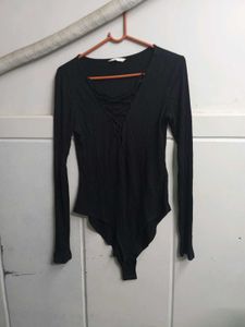 WOMENS H&M BLACK LONG SLEEVE LACE UP STRETCH KNIT