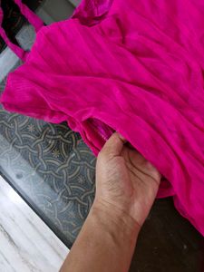 Pink Anarkali Dress with Gold Trim